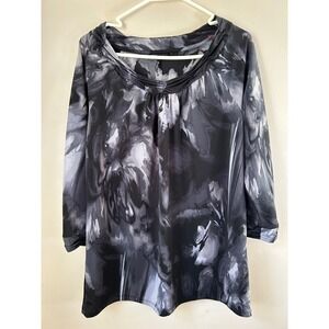 Y2k Womens Abstract Print Gathered Neck Long Sleeve M Whimsigoth Witchy Grunge‎